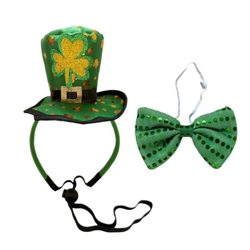

Patrick Day Costume Accessories Leprechaun Hat Headband Bowtie Patrick s Day Outfits for Men 1 зелений