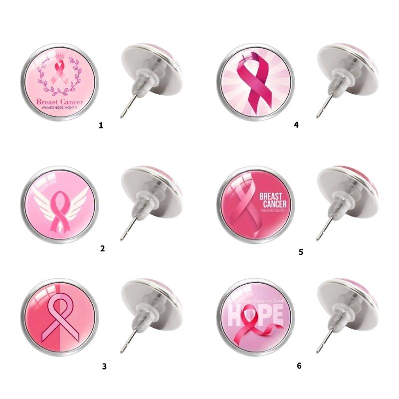 Stylish Breast Cancers Awareness Earrings Gemstones Glass Material Ear Accessories For Fashionable Outfit Pairing