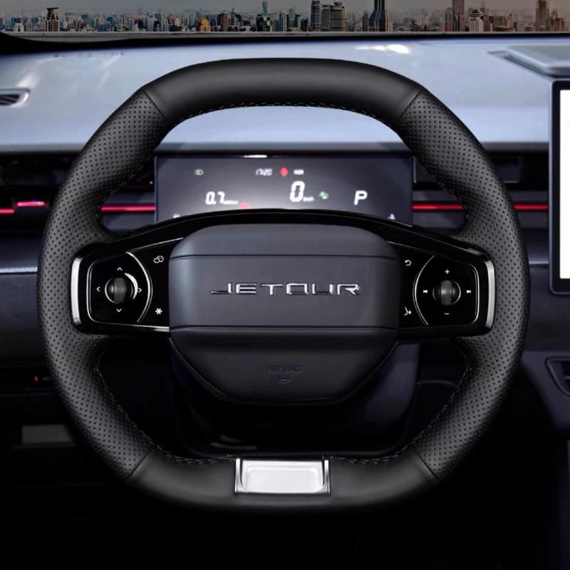 Hand Stitched Black Non-Slip  Leather Car Steering Wheel Cover For Chery Jetour Dashing -2026