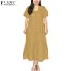 ZANZEA Women Summer V-Neck Solid Color Loose Short Sleeve Dress