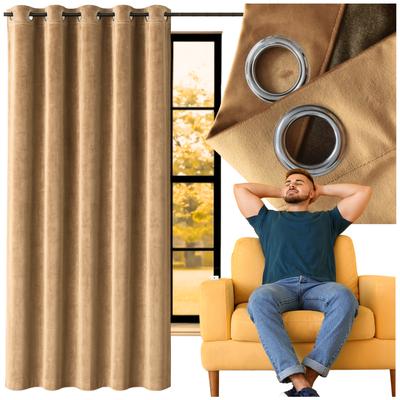 Thick Velvet Curtain with Beige Eyelets and Blackout Rings, Ready