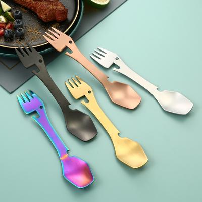 Nerezová lžíce vidlička nádobí multifunkční otvírák na konzervy přenosné náčiní příbory příbory táborák na láhev piknikový spork multitool