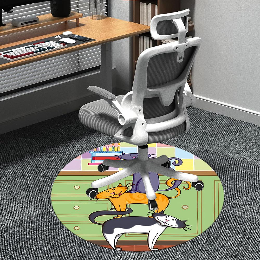 1pc Cat Party Office Round Area Rug, Indoor Mat Suitable ForOffice, Under Office Chairs Bedroom Living Room Home Decor, Room Deco Q130