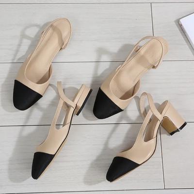 Fashion New Pointed Toe Sandals Fashion Low Square Heels Flat Shoes Korean Color Matching Party Ladies Shoes Chaussure Femme 2024