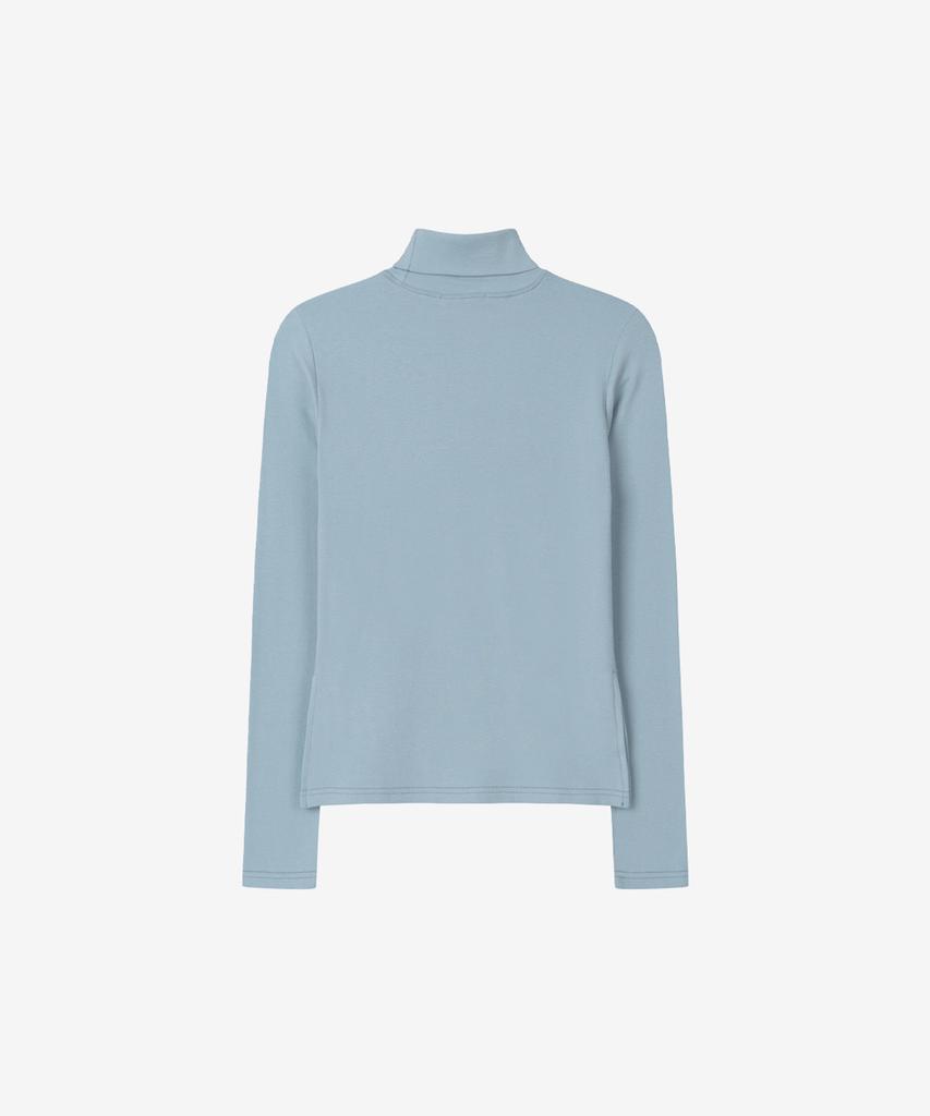 BASIKA Turtleneck Slit T-Shirt (Blue)