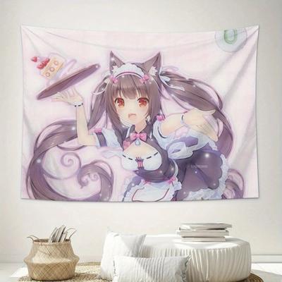 1pc Anime Cat Ear Girl Tapestry Polyester 2D Flat Wall Art for Bedroom Living Room  Stylish Anime Home Decor Gift