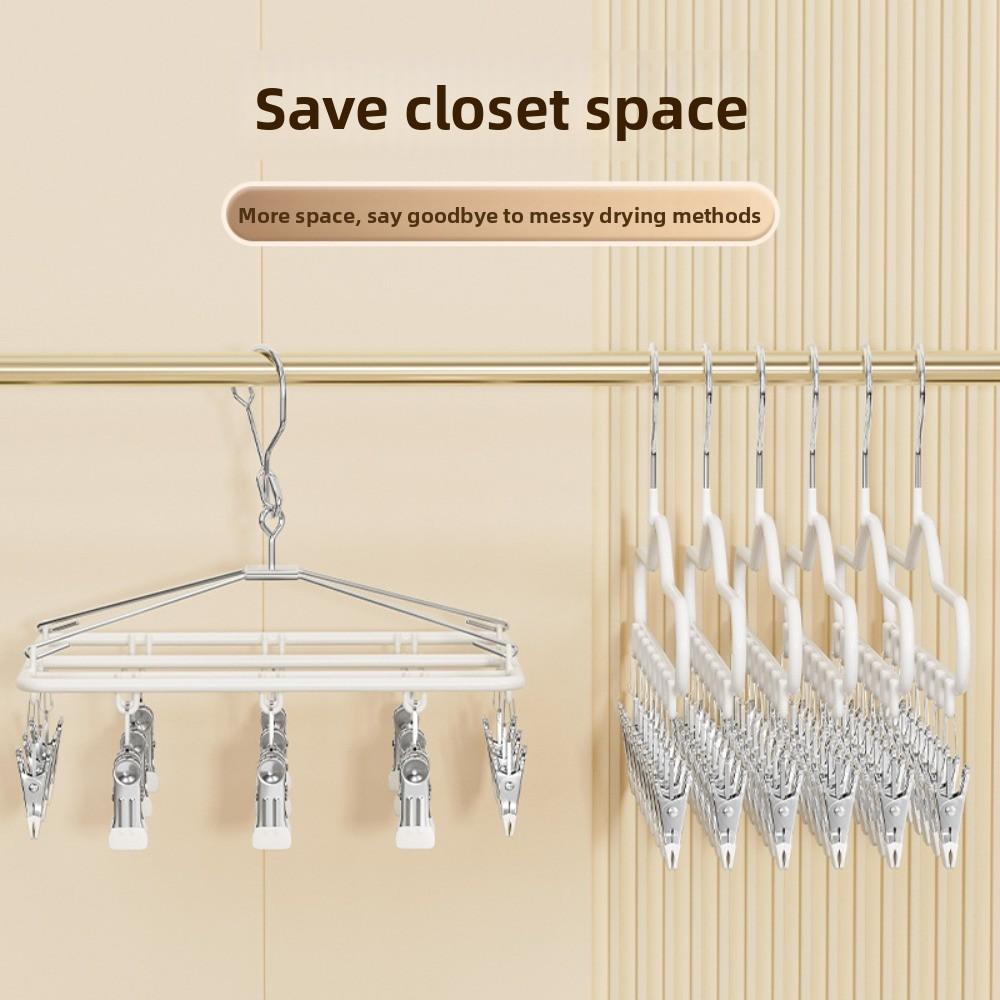 Windproof Clothes Drying Rack Stainless Steel Socks Underwear Clips Hat Rack  for Home Dormitory