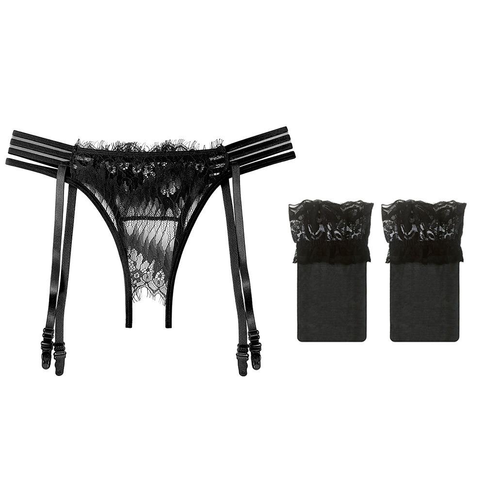 Sexy Black Silk Suspenders Integrated Lace Crotch Pants Mood Ultra-thin Knee White Stockings Uniform Temptation Garter