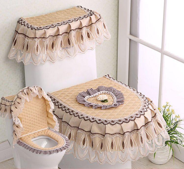 3 sztuk/zestaw koronkowy haft odpinany nakładka na sedes tkanina pyłoszczelna miękka deska sedesowa poduszka z pierścieniem dekoracja wnętrz nakładka na toaletę