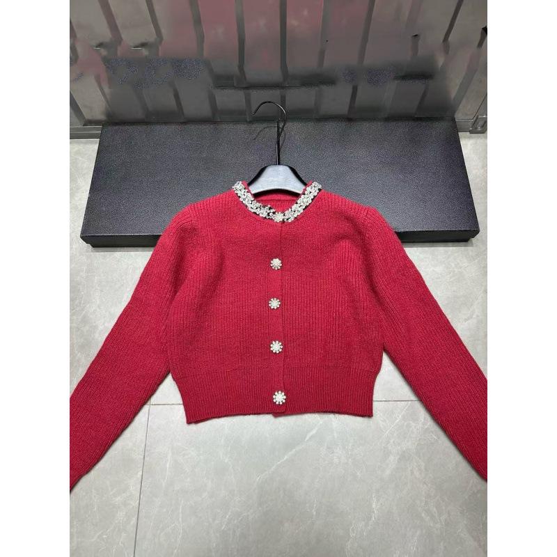 Xiangjia 2025 Autumn/Winter Rhinestone Collar Cardigan: Versatile Single-Breasted Knit Short Top