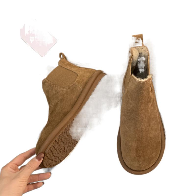 Retro British Soft-soled Cow Suede Short Boots Chelsea Bare Boots Autumn and Winter New Versatile Fashion Women's Boots