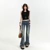 Yi Mengling Style Distressed Vintage Stretch Bell-Bottom Jeans