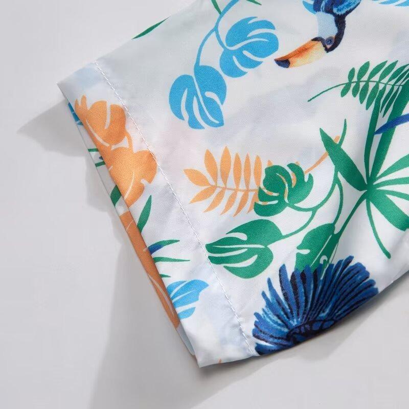 Men's Hawaiian Print Short-Sleeved Shirt and Shorts - Trendy, Loose-Fit, Plus-Size Beachwear, Summer Hong Kong Style