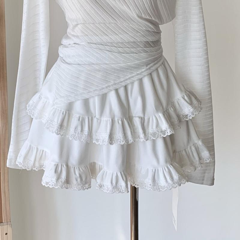 French Solid Lace Sweet Puffy Skirt New Women's Autumn Winter New Ballet Style Cake Skirt Fashion High Waist Short A-line Skirts