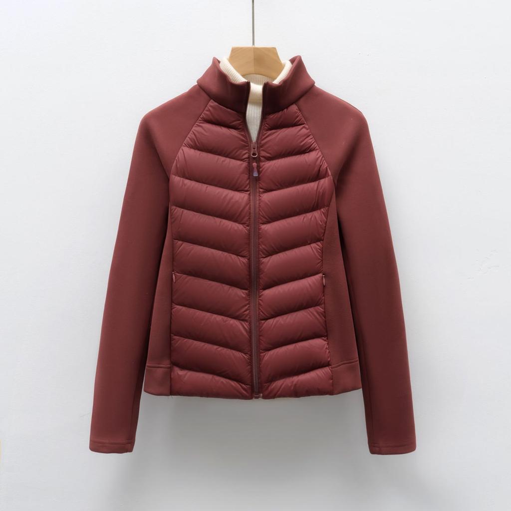 Daunenjacke Daunen leicht Stehkragen Damen Yoga Spleißen Unifarben Slim Fit vielseitiger Sportstil