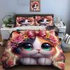 Cat Ears with Rose Decoration Bedding Set for Kids Luxury Gift 3pcs Digital Print Comforter Set Soft Comfortable Breathable