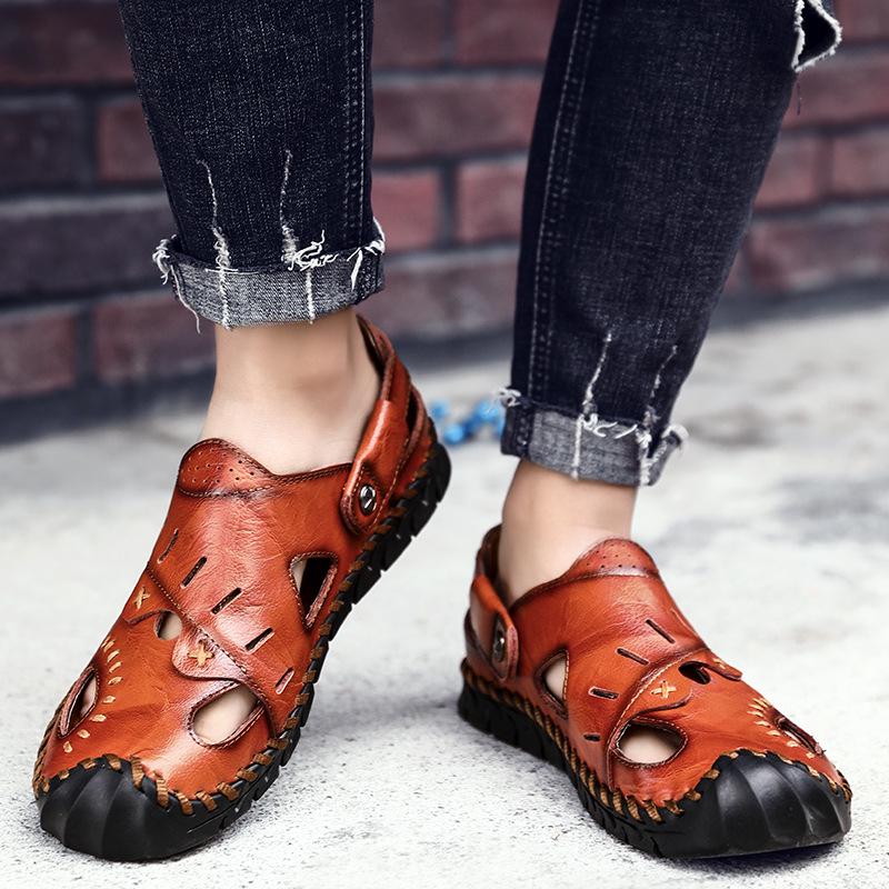 Men's Sandals Summer Soft Sandals Comfortable Men Shoes Genuine Leather Sandals Big Size Soft Outdoor Men Roman Sandals 698