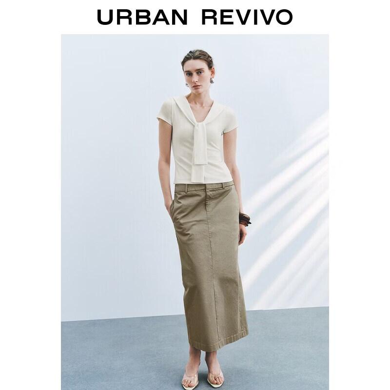 UR2026 Women s Faux Two-Piece Tie-Waist Slim T-Shirt XL грязно-белый