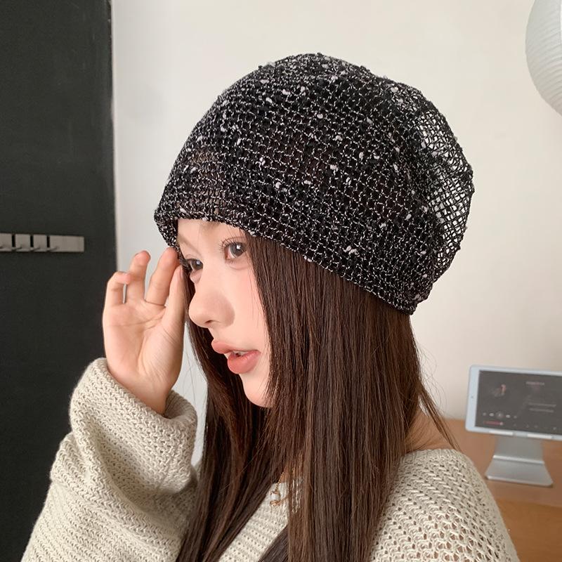 

Spring and summer hollow and breathable plain face versatile face small knitted headgear women One size fits all