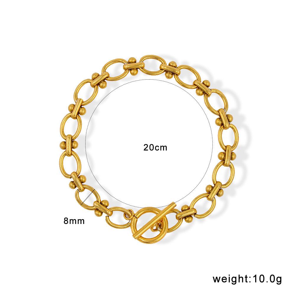 Oval Beads Handmade Chain Bracelet and Necklace Set with OT Buckle - High-End Hip Hop Style