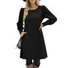 Women's Fashion Knit Dress, Casual Loose Round Neck Long Puff Sleeve Dress With Pockets For Fall Winter, European & American Style