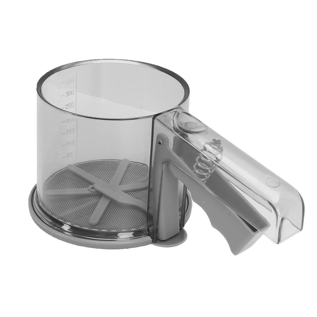 Stainless Steel Flour Sifter, Handheld Transparent Sifter Cup for Fine Flour Filtering, Scale Design, Press Type Baking