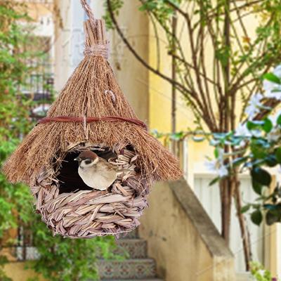 Wren Finch Bird House, Grass Hanging Hut, Parrot Nest Hand Woven Hummingbird for