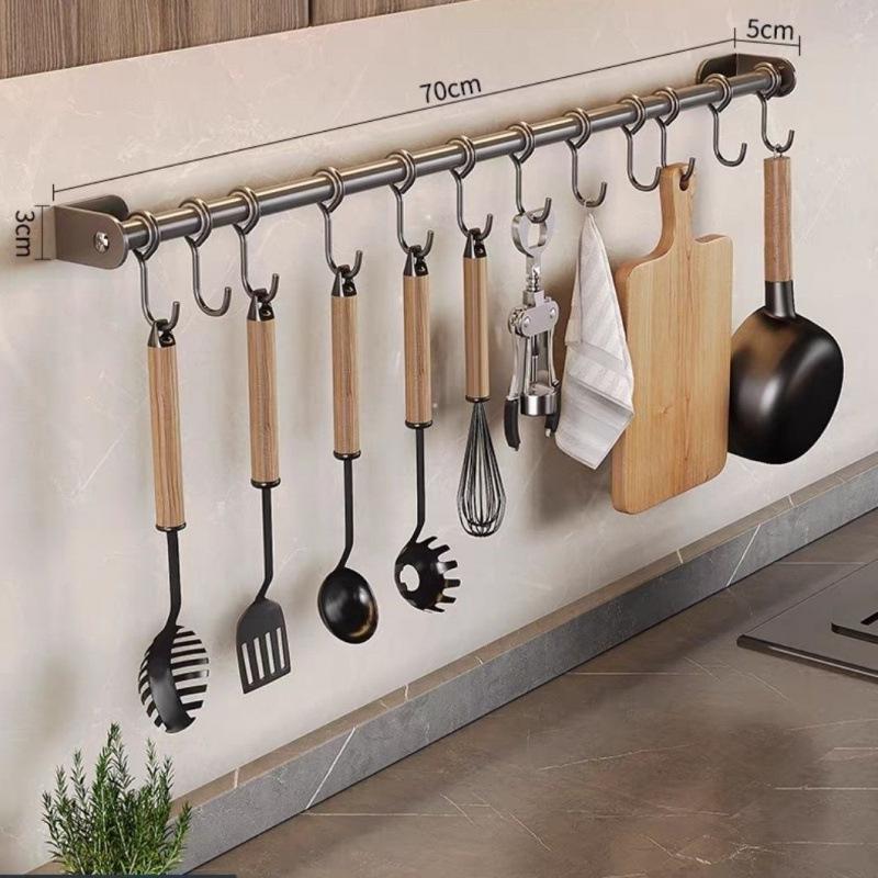 Подвесная кухонная штанга без сверления Многофункциональная вешалка с крючками для ложек и лопаток 2570₽