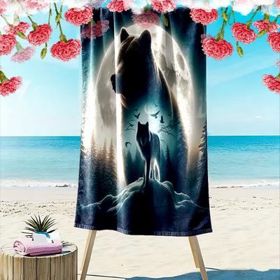 Majestic Wolf Moonlight Embrace Print Beach Towel, Quick Drying, Suitable for Travel, Outdoor Sports, Jogging, the Beach and Swimming, Gift