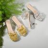 Fashion Transparent Sandals for Women In Summer Gold Beaded Thin Strap High Heel Slippers Luxury Outdoor Beach Shoes Party Sandals
