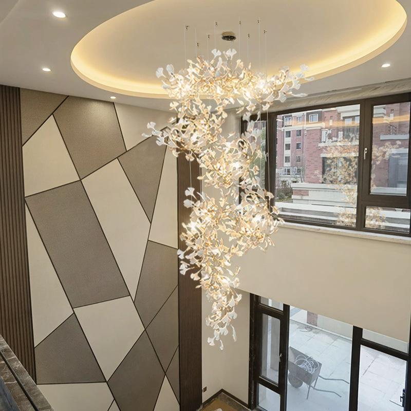 Modern Luxury Ceramic Chandelier Lighting for Living Room Dining Ginkgo Branch Leaves LED Pendant Lamp Art Villa Study Bedroom