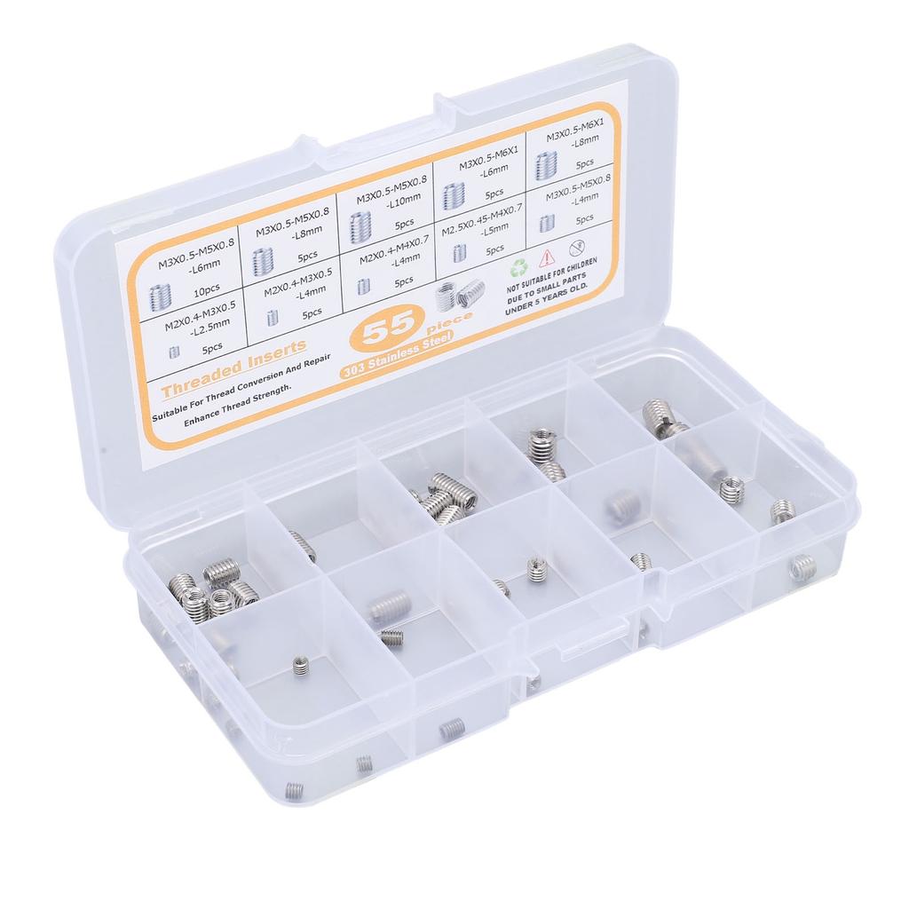 55Pcs Insert Nut Threaded M2 M2.5 M3 Stainless Steel Fastener Assortment for Repair