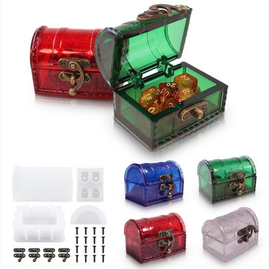 1 Conjunto de Moldes de Silicone de Baú de Tesouro Moldes para Fundição em Resina Moldes de Caixa de Dados Fechos de Ferrolho Parafusos Incluídos para Artesanato DIY com Resina Epóxi