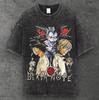 Mens Japanese Manga Oversized T Shirt Washed Black Anime Streetwear S-3XL