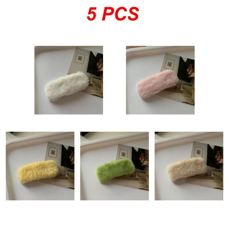 1/3/5Pcs Autumn Winter Hair Clips For Girl Woman Waterdrop Square Barrettes Solid Color Faux Fur BB Hairpins Soft Hair Accessory