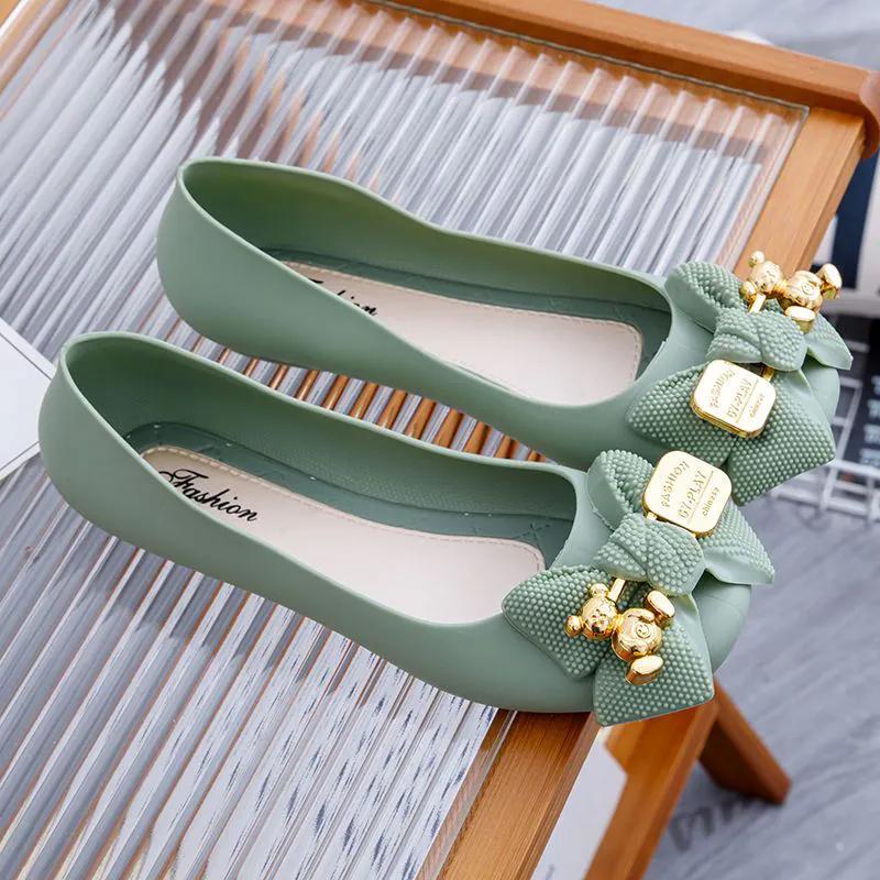 

WTEMPO Металлический бант большого размера, однотонная повседневная обувь, женская водонепроницаемая нескользящая мягкая рабочая обувь на низком толстом каблуке 40 зелёный