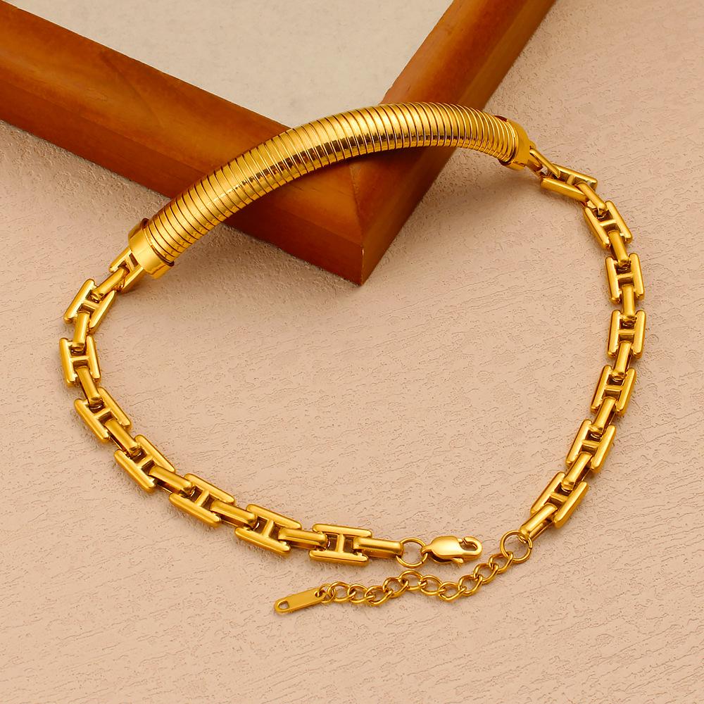 Fashionable European & American Hip Hop 18K Gold Snake Bone Choker Necklace in Titanium Steel