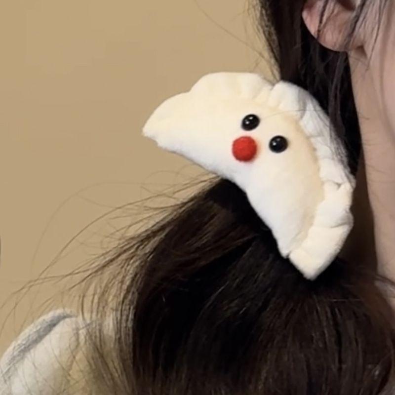 

Новая плюшевая красная заколка для волос в виде банта-пельменя для женщин, креативная забавная заколка для челки сбоку, шпилька, милые аксессуары для волос для девочек