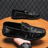 Fashion 2024 NEW Leather Men Casual Shoes Mens Loafers Moccasins Breathable Slip on Black Driving Shoes Crocodile pattern Doug shoes