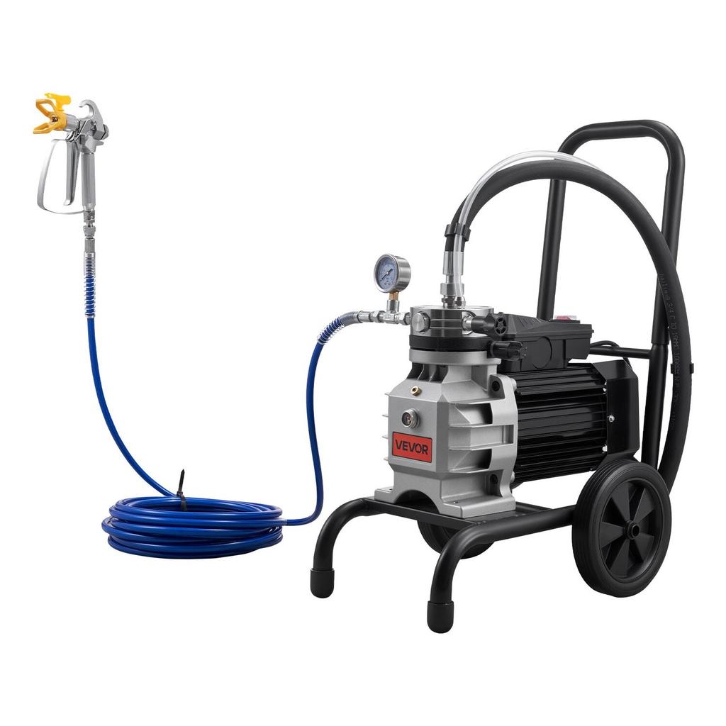 Pistola a spruzzo airless a membrana, Pistola a spruzzo airless efficiente su carrello da 1500 W, Alta pressione 2800 psi, con asta di prolunga, ago di pulizia e spazzola,