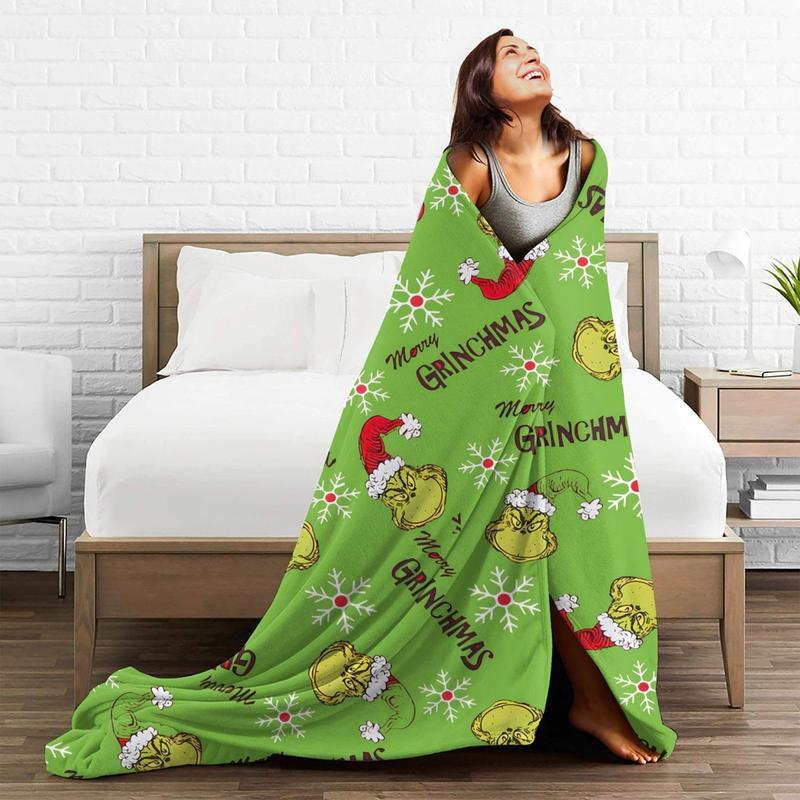 Cartoon Christmas Hat Green Devil Green Blanket Christmas Atmosphere Gift Decoration Flannel Home Blanket