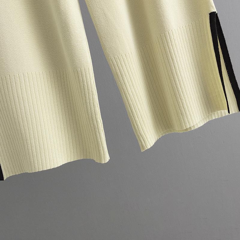 Herbst Winter Faul Wind Lose Hohe Kragen Pulllover Pullover Anzug frauen Einfarbig Kurzarm Stricken Breite Bein Hosen zwei Stück Set