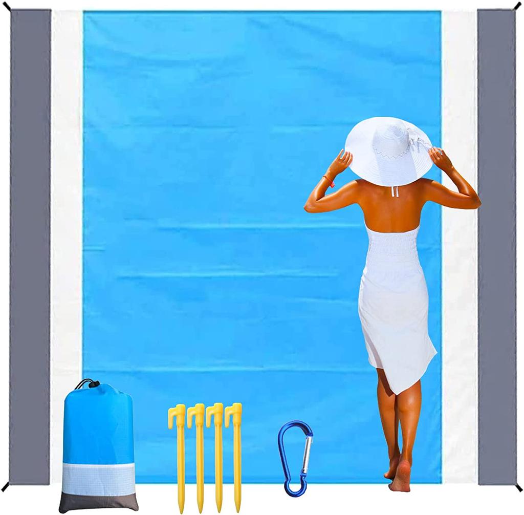 Beach Blanket 79'' X 83'' Waterproof Soft Lightweight Durable Portable Sand Mat Family Camping Picnic Travel Camping Hiking Mat