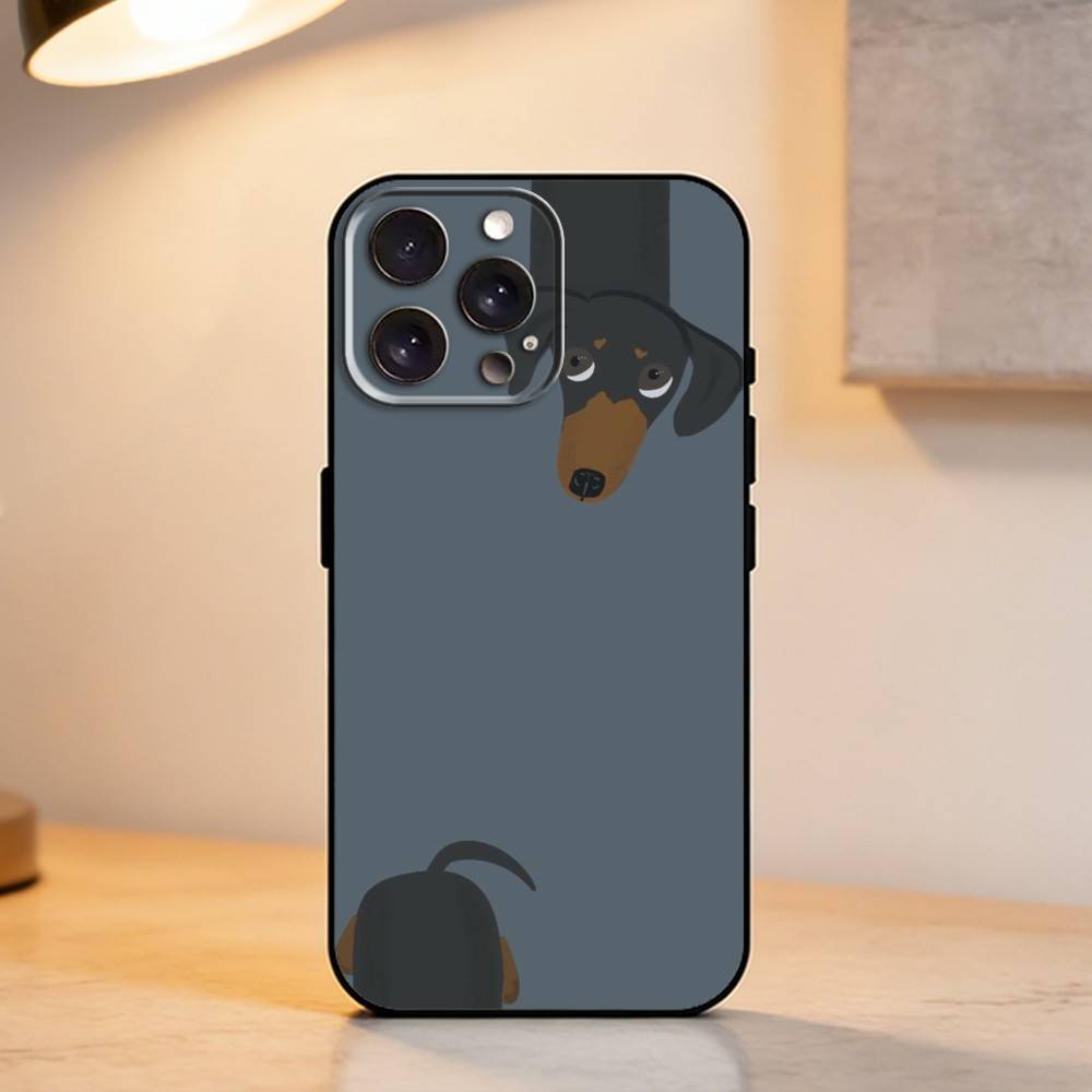 C-Cute Dachshund Phone Case For iPhone 17,16,15,14,13,12,11 Plus,Pro Max,XS,Soft Silicone Black Cover