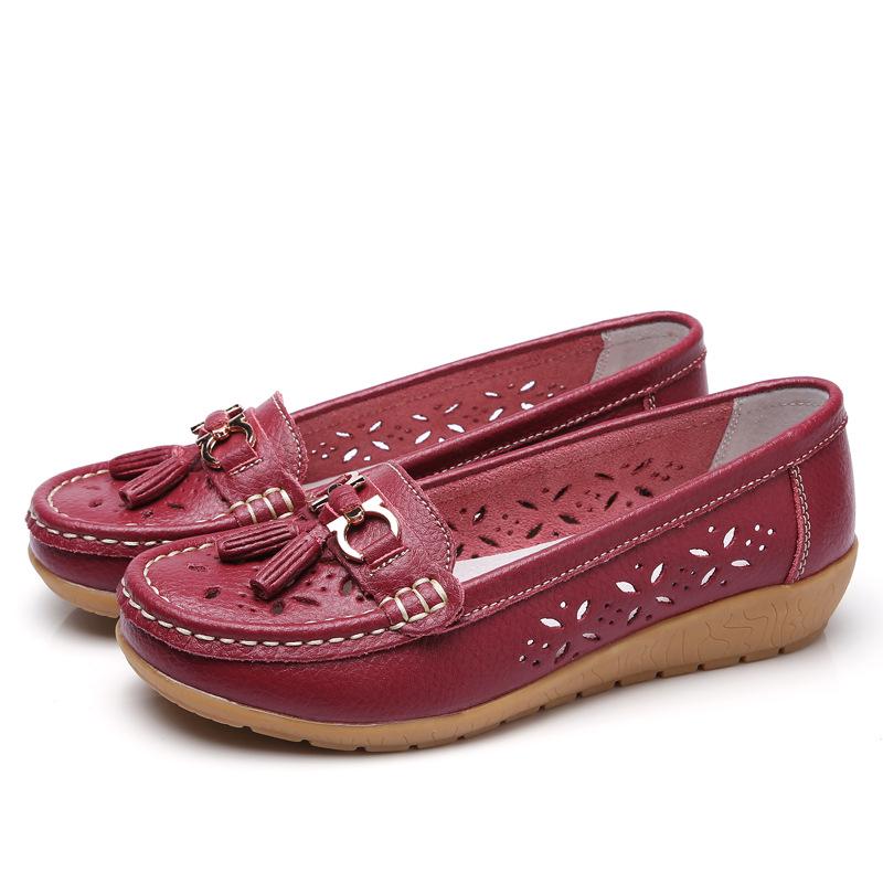 Women Casual Flat Hollow Out Loafers Large Size Breathable Slip-On Comfort Walking Shoes