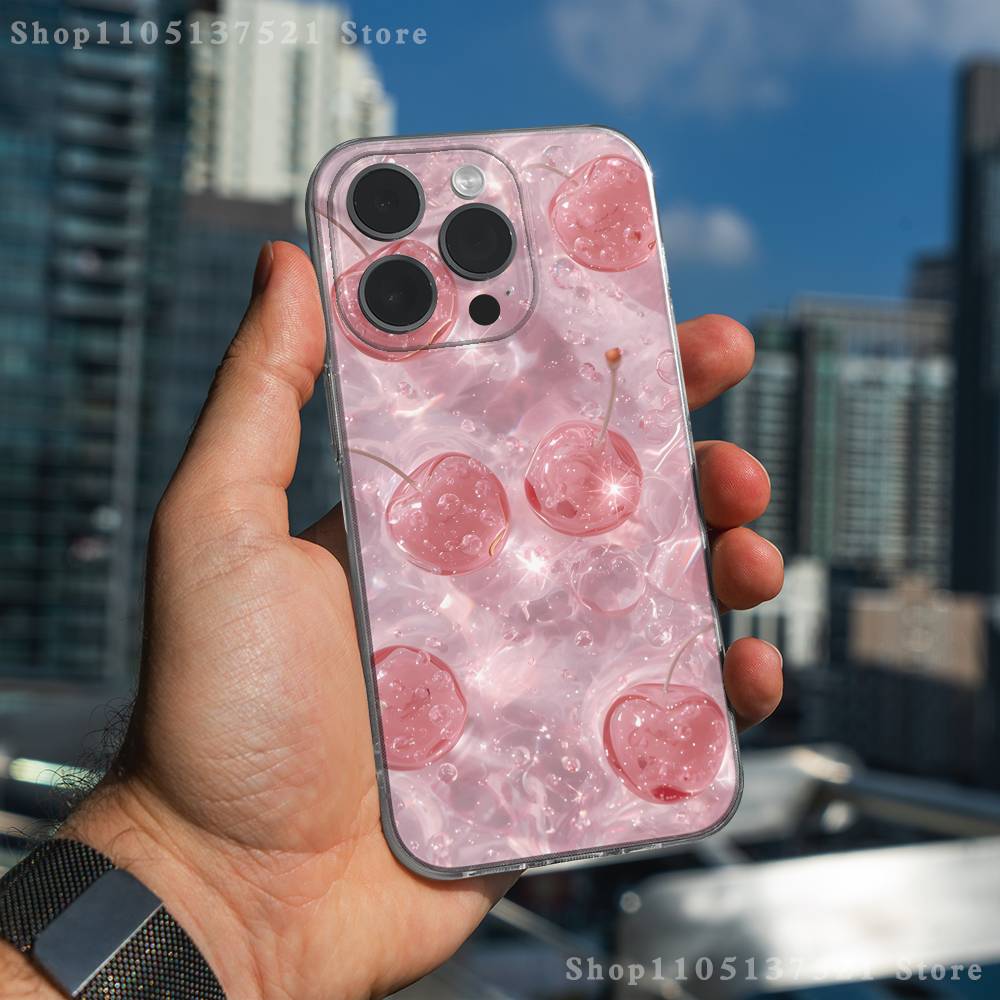 Crystal Cherry Phone Case For iPhone 17,16,15,14,13,12,11 Pro,Max,Plus,X,XS,XR,SE4,E Mini Transparent Soft Cover