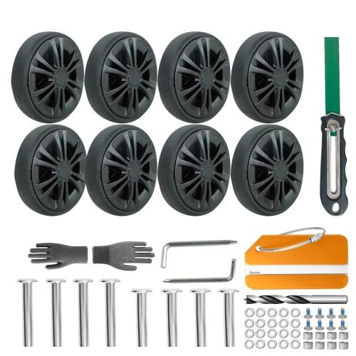 Joyhcow Suitcase Double Caster Replacement Kit, 8-Piece Set, 53.5mm Wheels, 11.5mm Wheel Width, Carry-On Case Double Caster Replacement, DIY Repair Ki