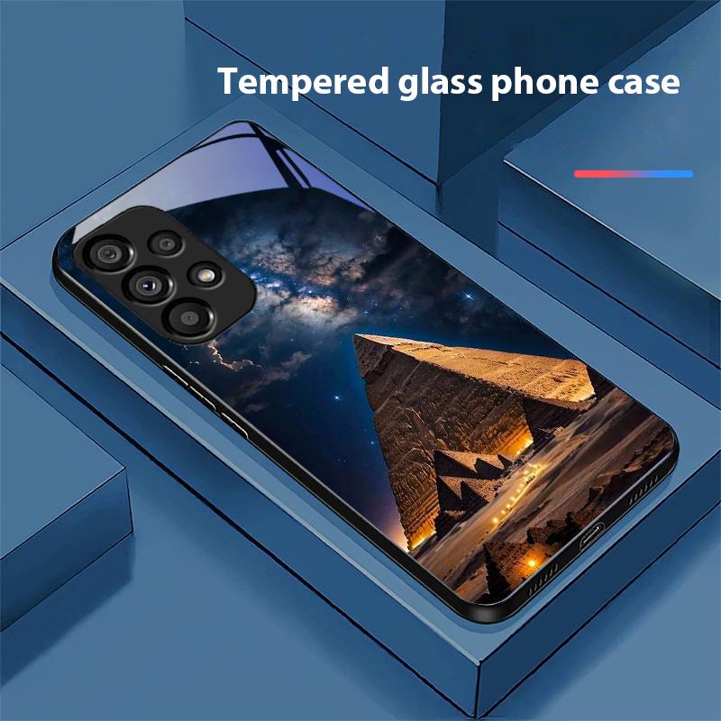 Piramida Gwiaździste Niebo Dla Samsung Galaxy S10 20 Plus 21 FE 22 23 24 FE 25 Ultra Czarny Szkło Hartowane Etui na Telefon Twarda Obudowa