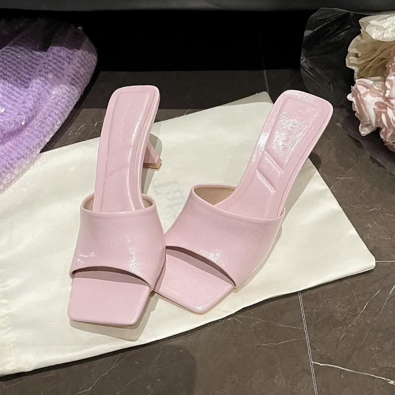 

Белые и длинные ноги~ Простой темперамент Квадратный носок Открытые босоножки на высоком каблуке Женские уличные сандалии СМ лето 40 розовый