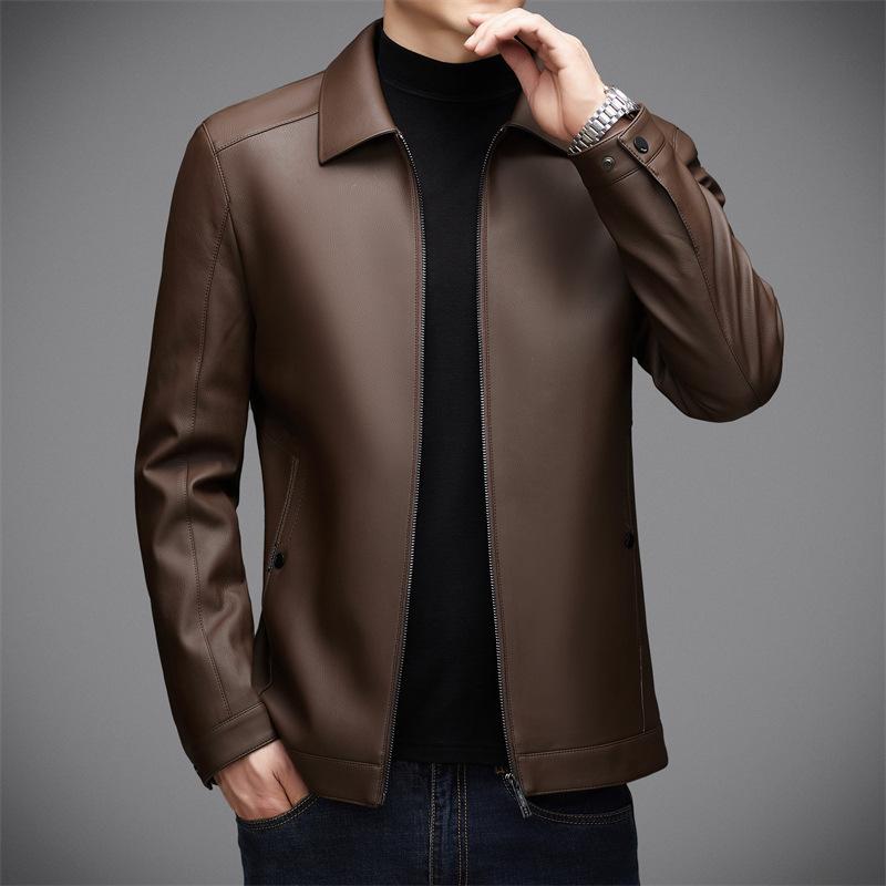 New men's leather jacket autumn and winter lapel executive business casual plush leather jacket genuine leather jacket